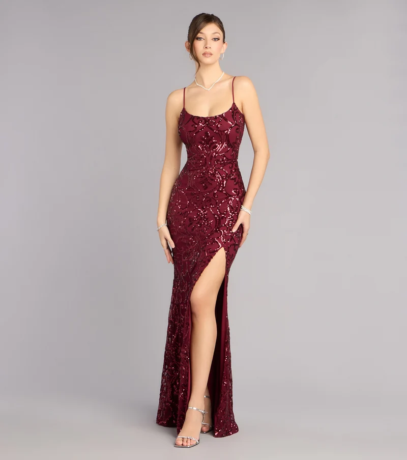 Mari Sequin Lace-Up Formal Dress