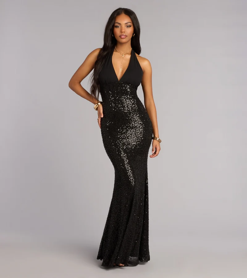 Jolie Sequin Bead Mermaid Formal Dress
