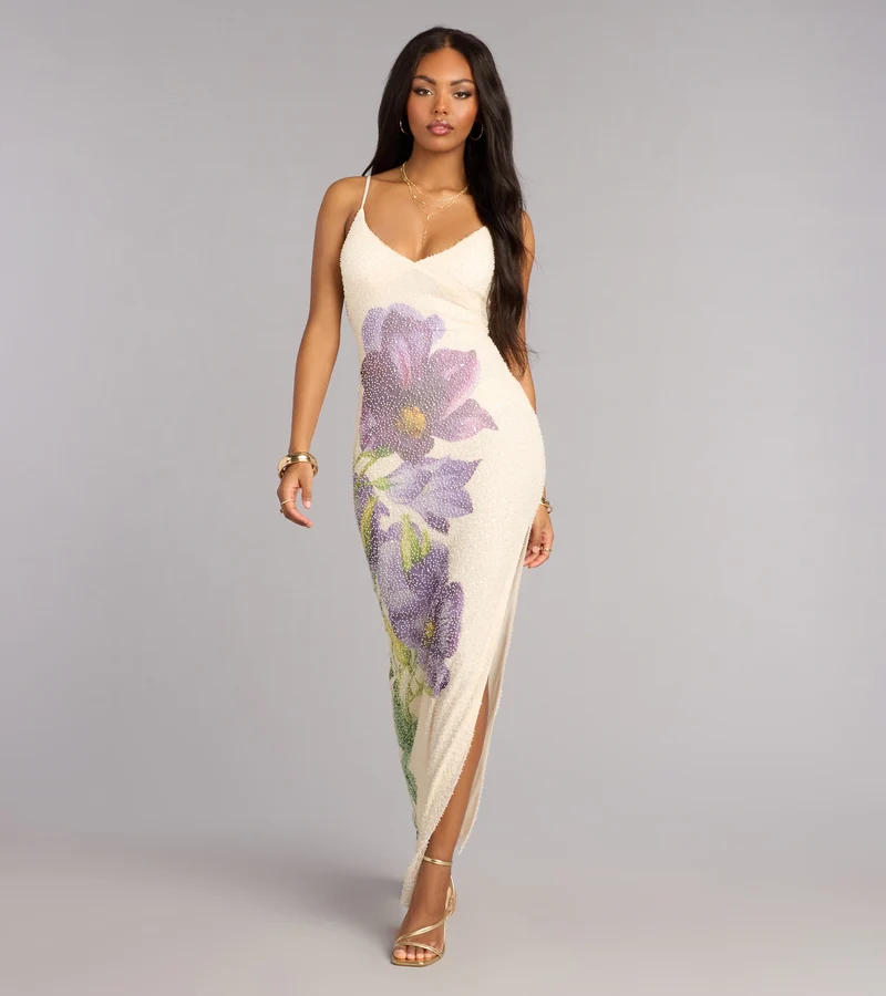 Athena Beaded Sequin Floral Formal Dress