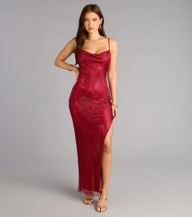 Virginia Rhinestone Fishnet Column Formal Dress
