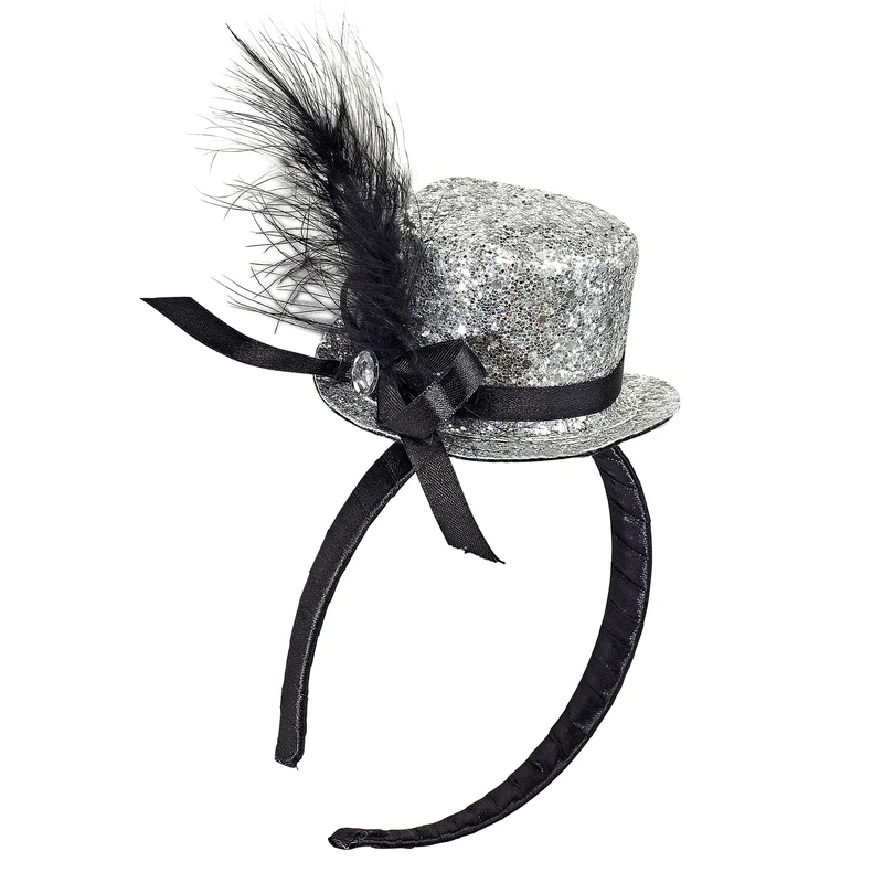 Mini Zylinder an Haarreif glitzer silber