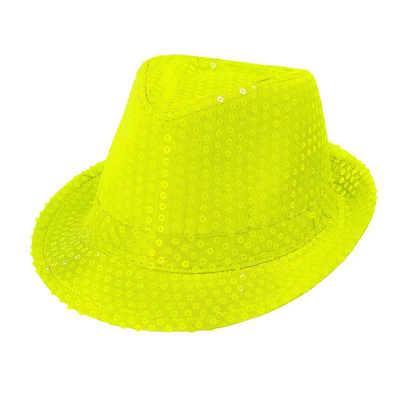 Fedora Pailletten Hut neon-gelb