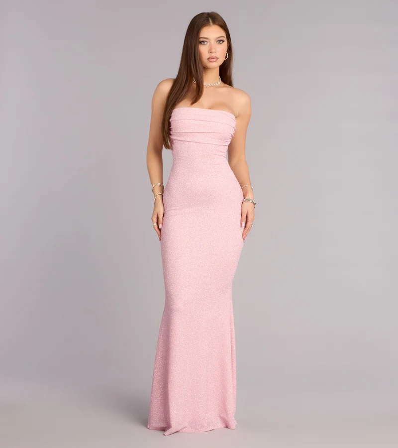 Audrina Glitter Strapless Mermaid Formal Dress