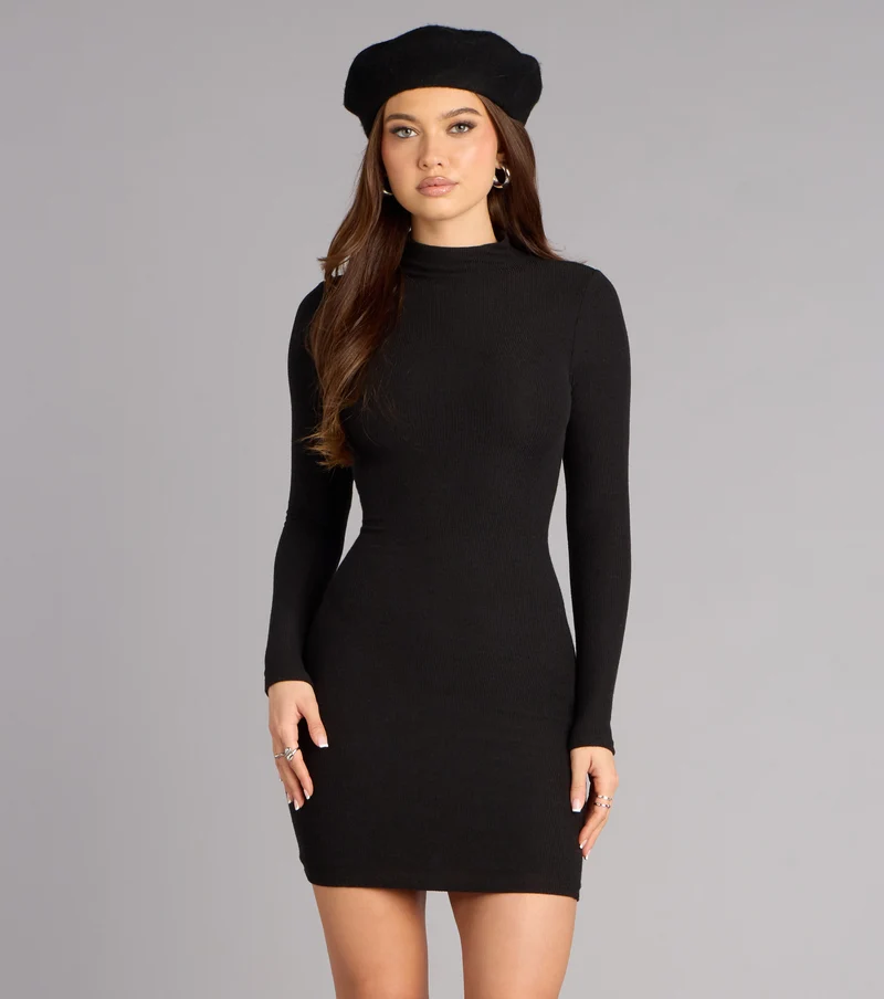 Effortlessly Polished Mock Neck Mini Dress