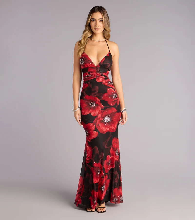 Mael Floral Rhinestone Mermaid Formal Dress