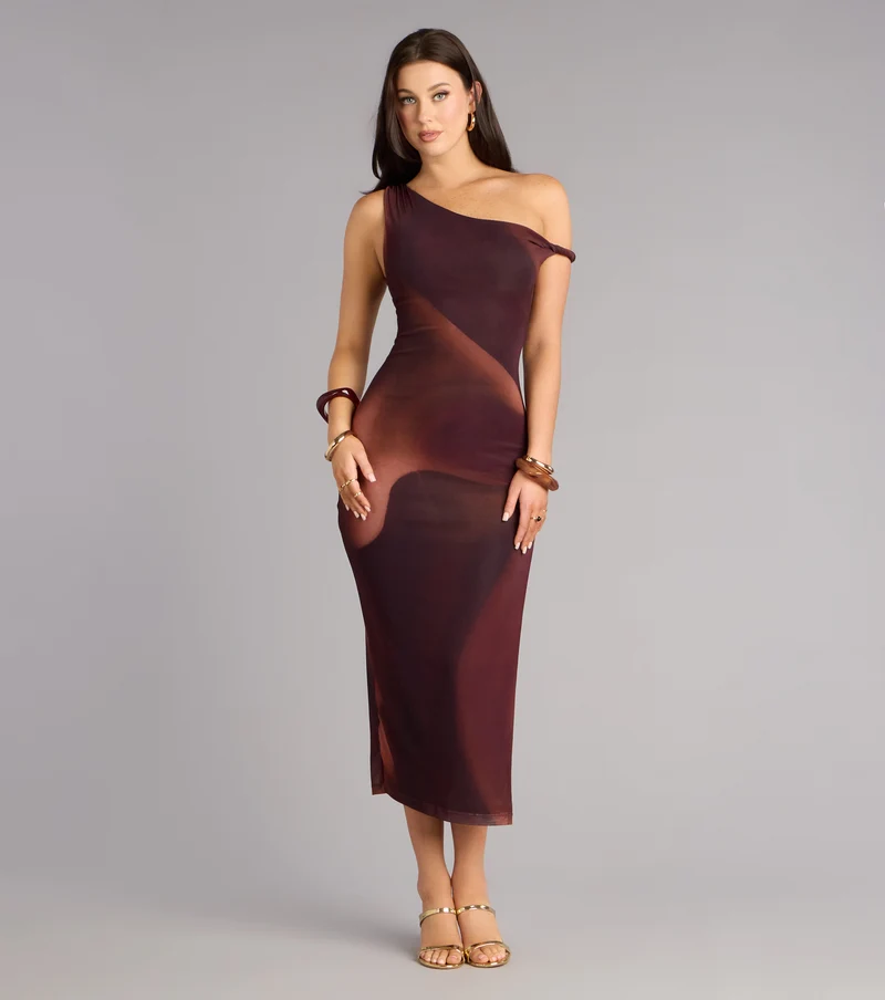 In Your Element Off-Shoulder Mesh Twist Midi Dress