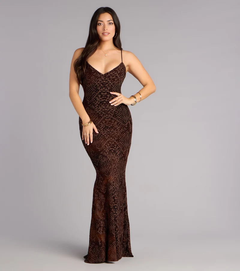 Arli Snake Velvet Burnout Mermaid Dress