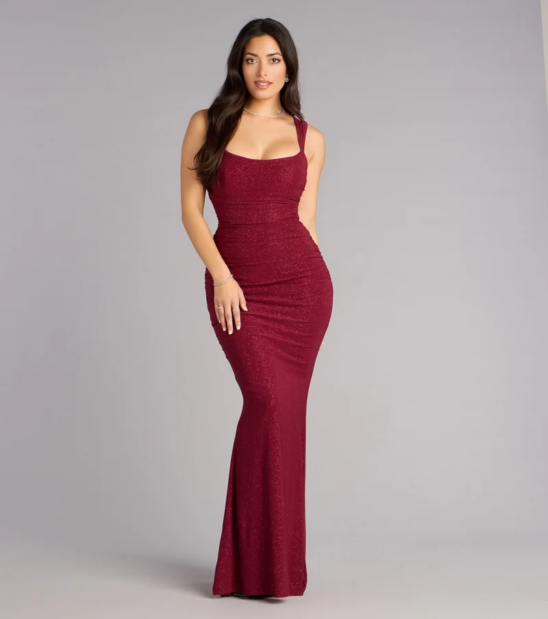 Aileen Glitter Knit Lace-Up Mermaid Dress