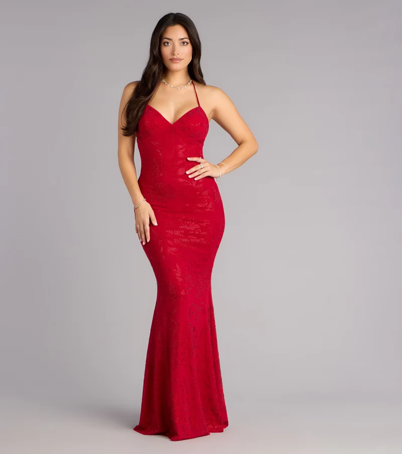 Tyra Floral Rhinestone Mermaid Formal Dress