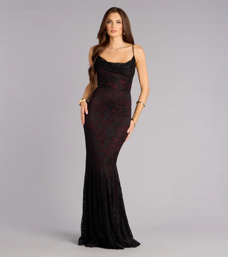Ellianna Lace Cowl Neck Mermaid Dress