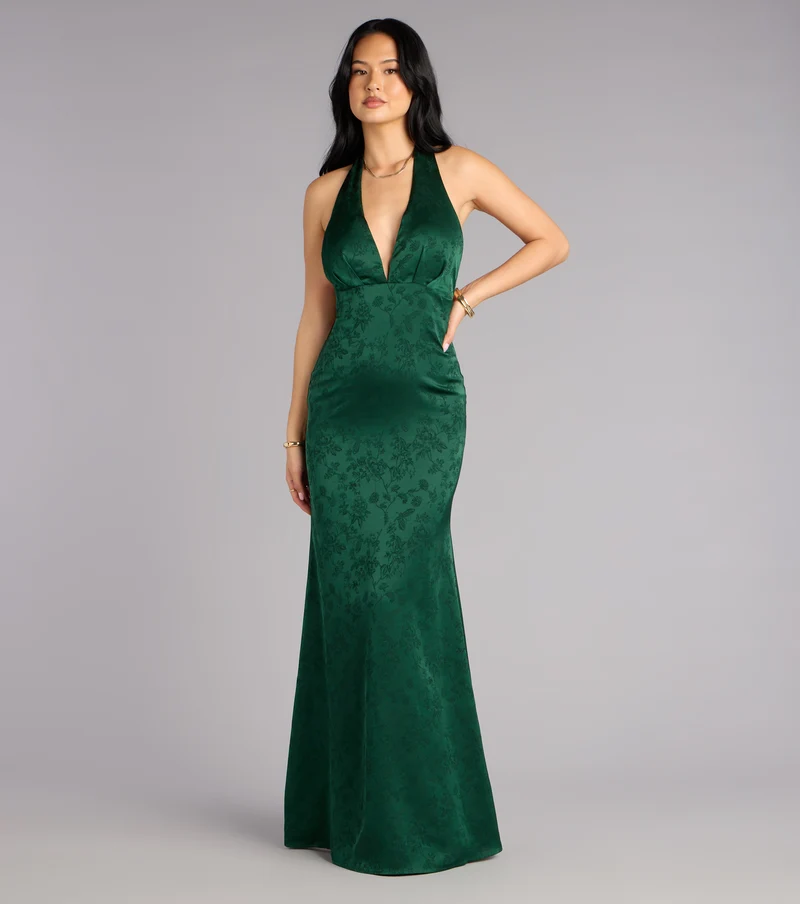 Adelle Satin Halter A-Line Formal Dress