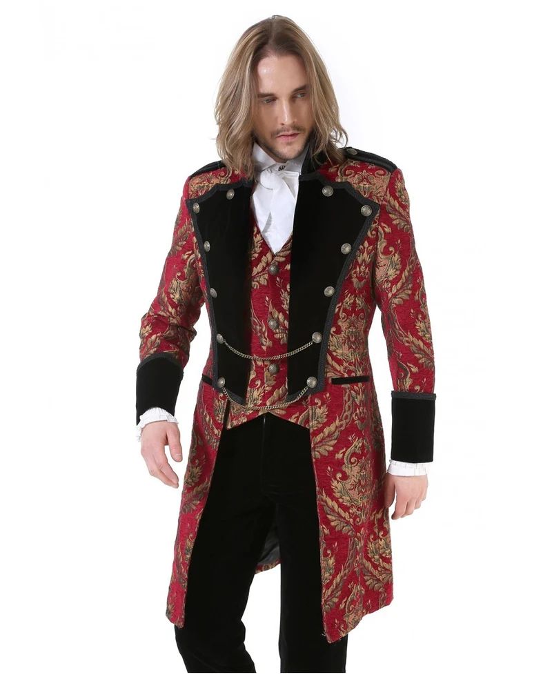 Gothic Aristokrat Herren Mantel Gold Rot