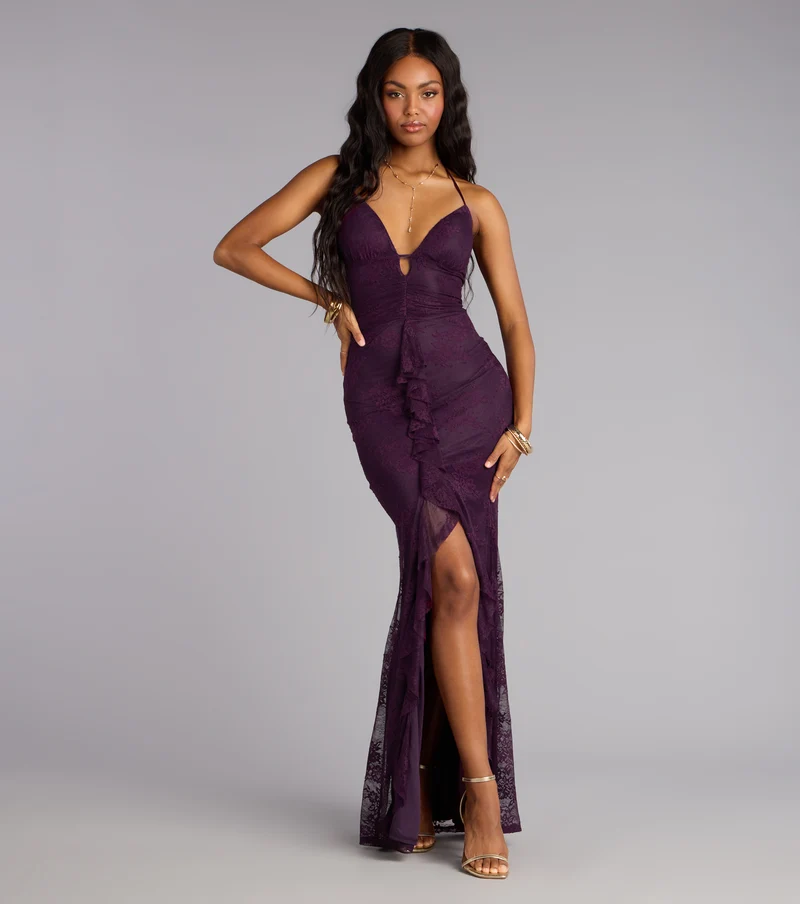 Donna Lace Ruffled Mermaid Formal Dress