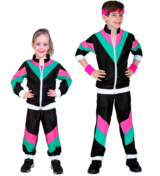 80er Jahre Jogginganzug für Kinder schwarz-bunt