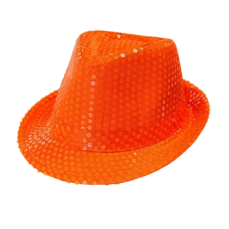 Fedora Pailletten Hut neon-orange