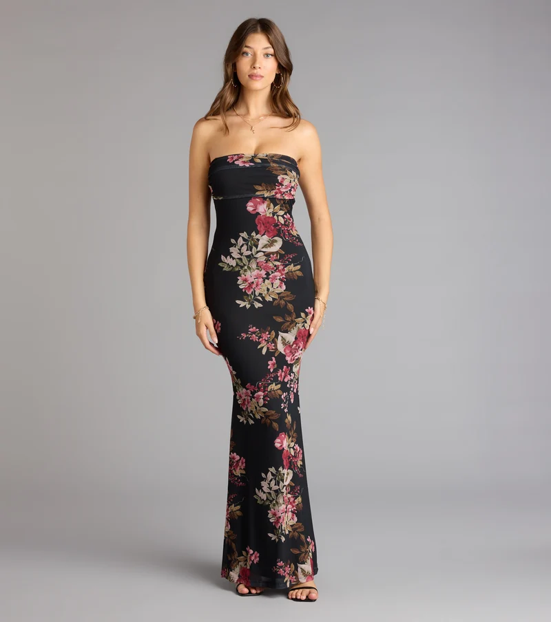 Midnight Romance Floral Mesh Maxi Dress