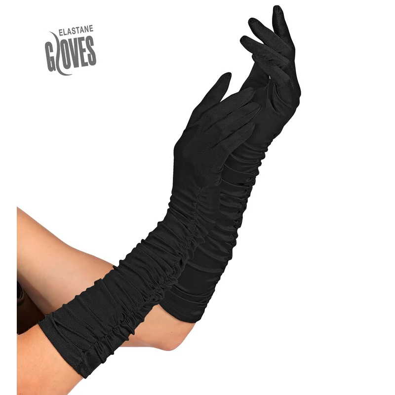 Glamouröse plissierte Handschuhe schwarz