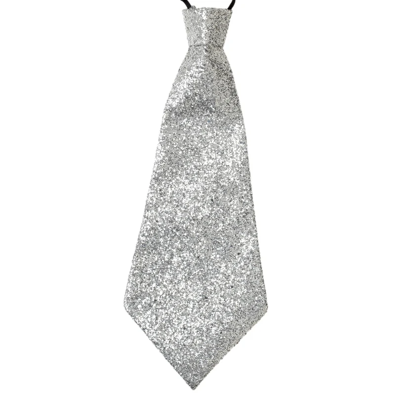 Silberne Glitzerkrawatte mit Band