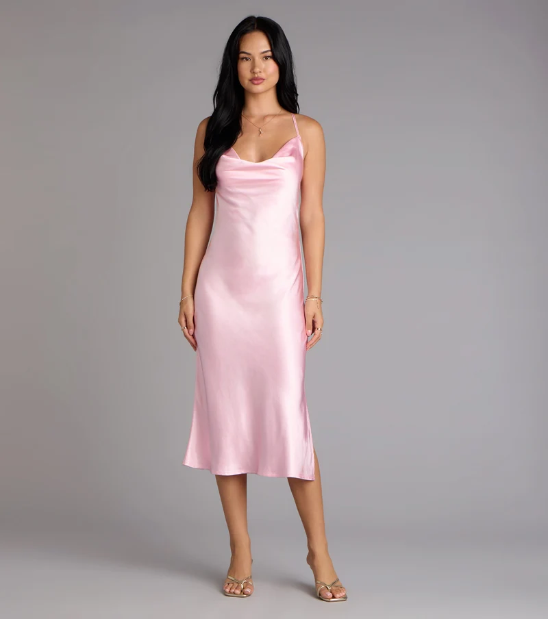 Dreamy Luxe Satin Strappy Back Midi Dress