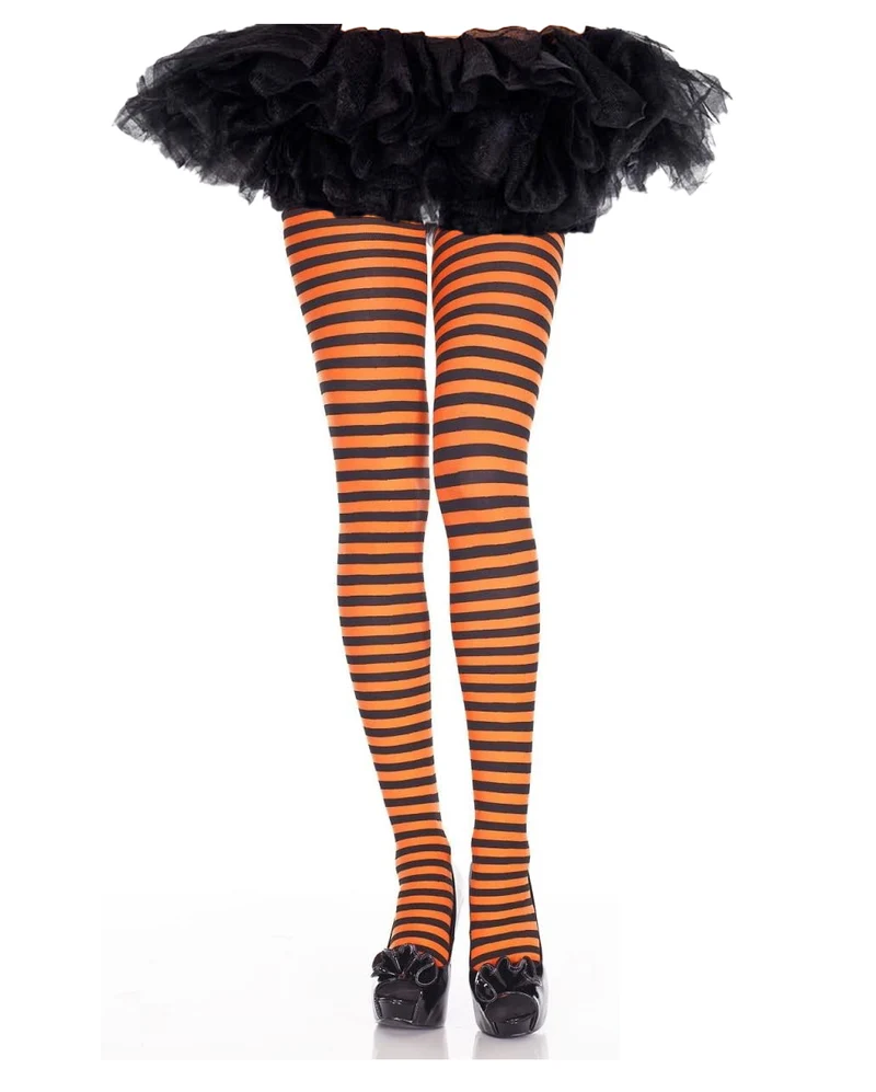 Schwarze-Orange Gestreifte Ringelstrumpfhose