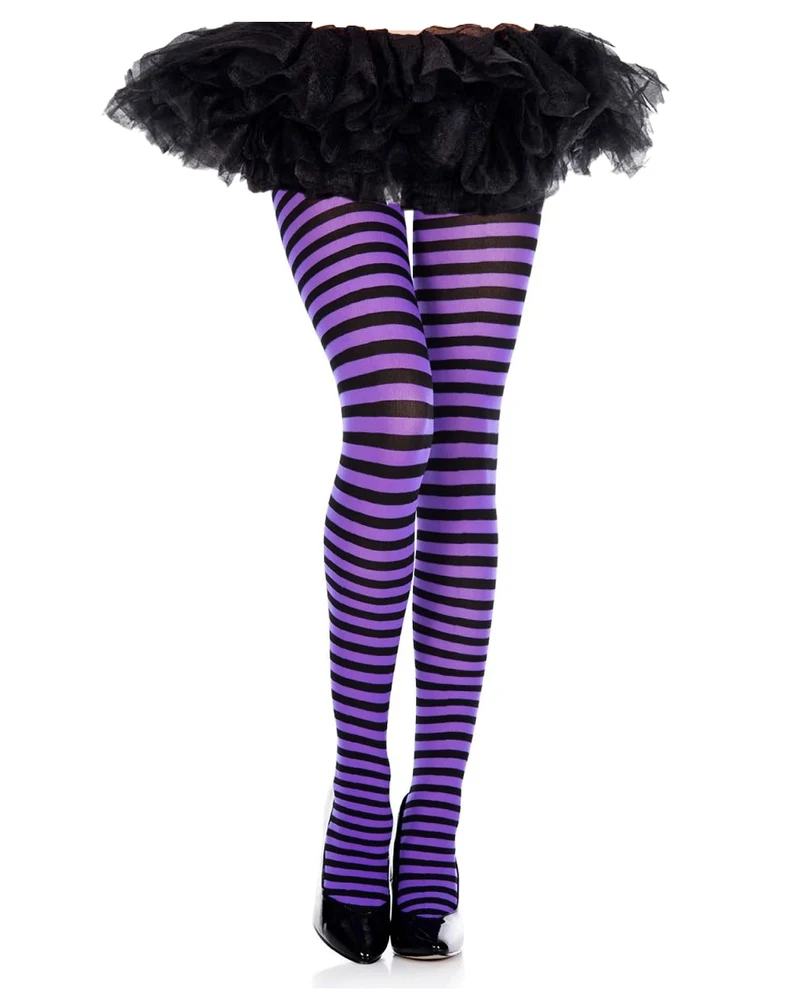 Schwarz-Violett Gestreifte Ringelstrumpfhose