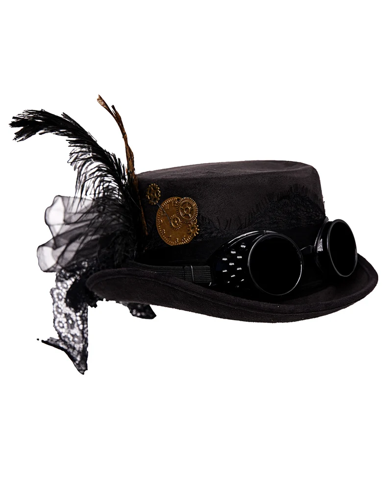 Steampunk Hut mit Goggles Schwarz
