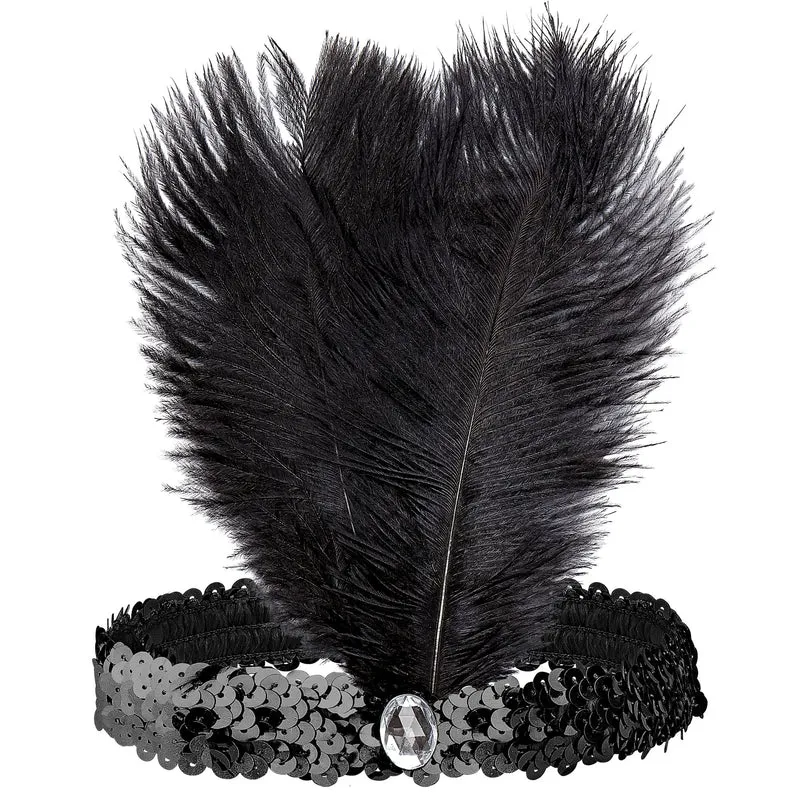 Pailetten-Stirnband Mit Diamant Und Feder