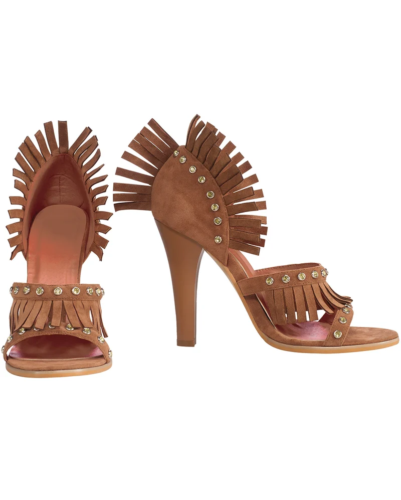 Indianerin Pumps mit Fransen braun
