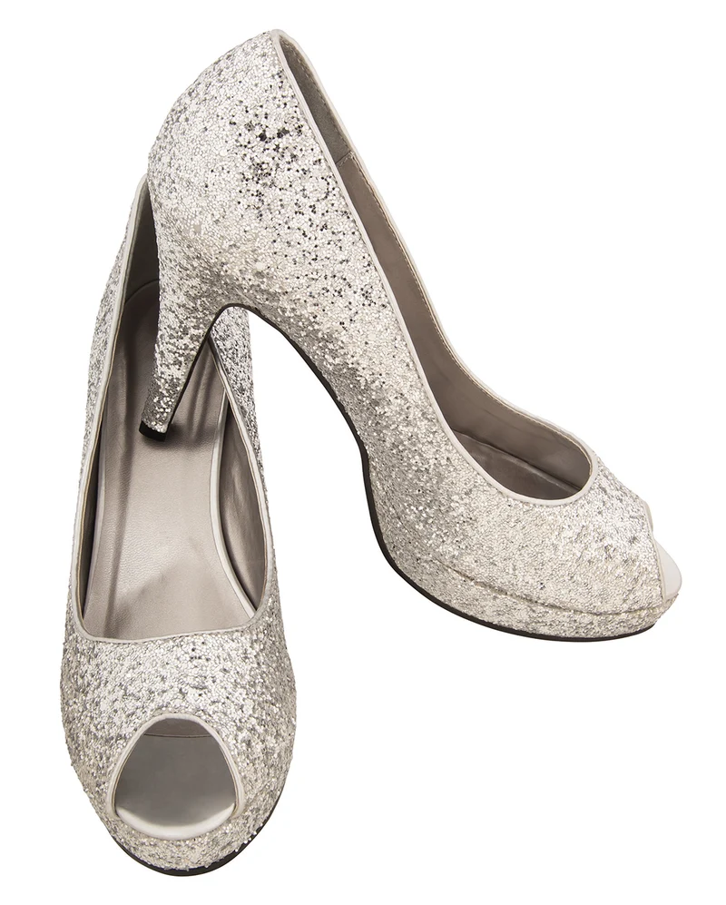 Glitter Peep Toe Pumps silber