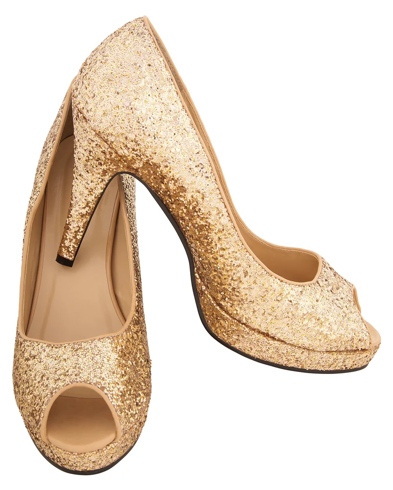 Glitter Peep Toe Pumps gold