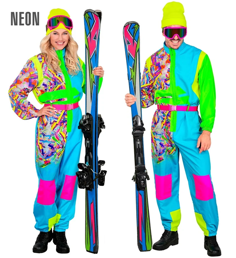 80er Jahre Skifahrer / Snowboarder Unisex Kostüm hellblau-grün