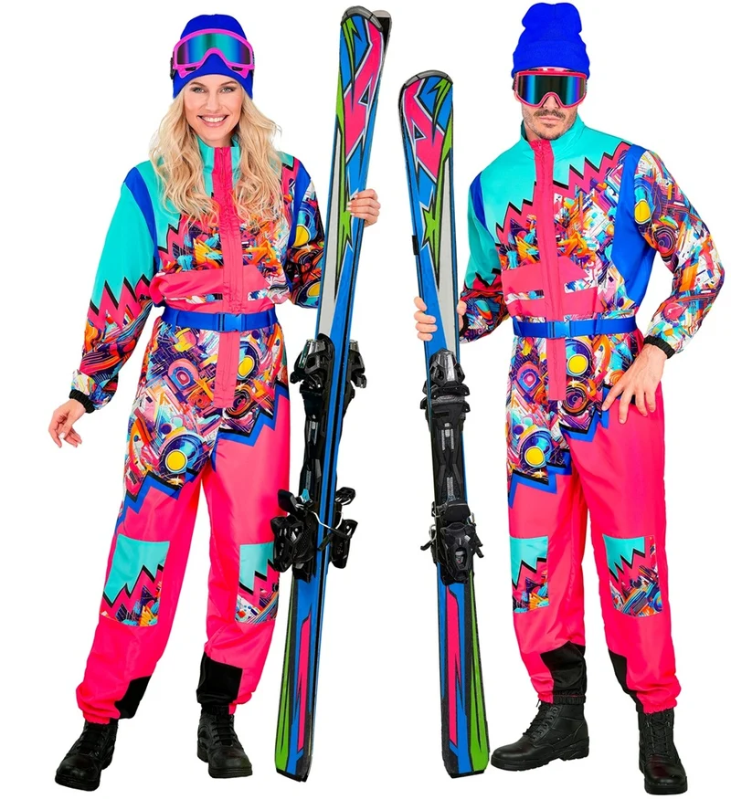 80er Jahre Skifahrer Unisex Kostüm pink-hellblau
