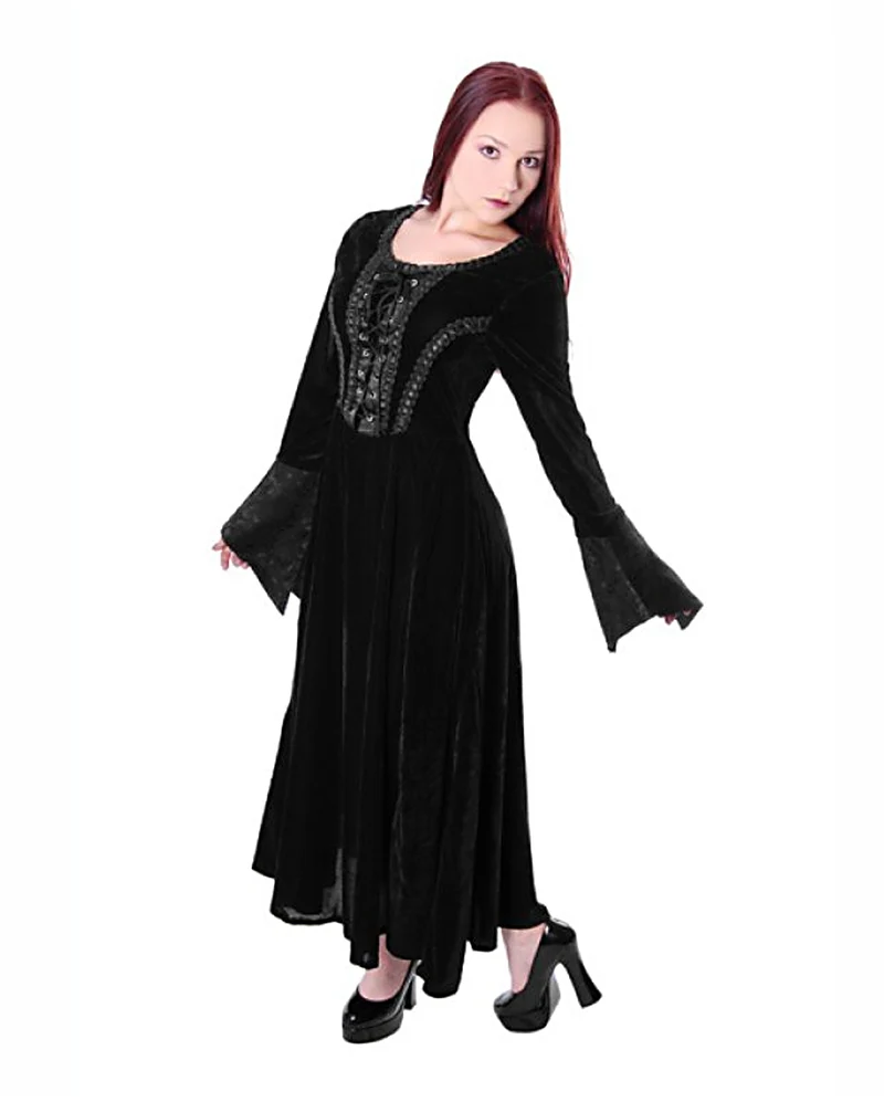 Gothic Mittelalter Kleid Samt Schwarz