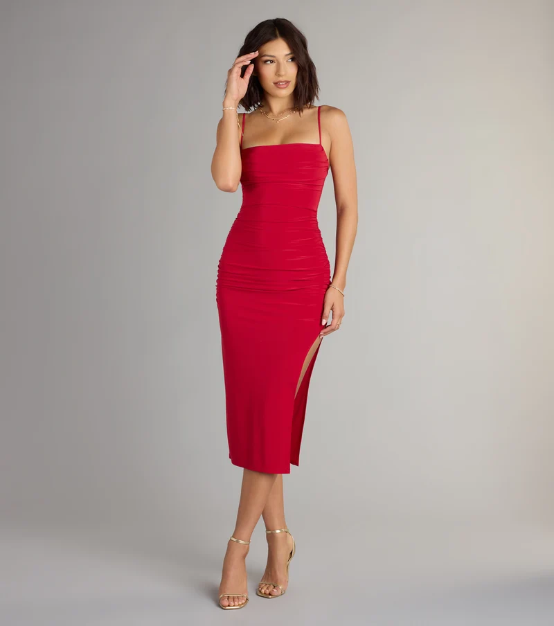 Serve Style High Slit Bodycon Midi Dress