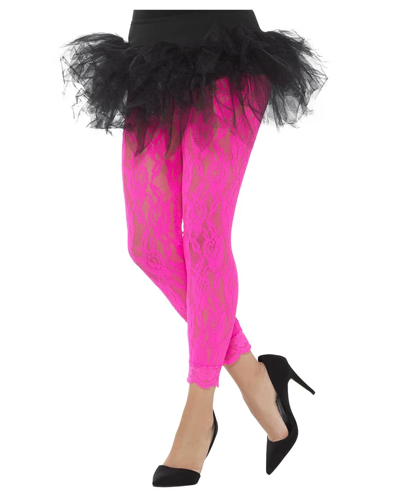 80er Jahre Spitzen Leggings neonpink