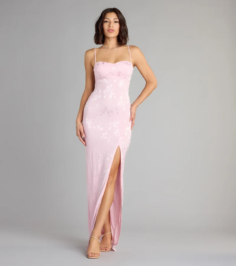 Gabriella Floral Embroidered Tie Back Formal Dress