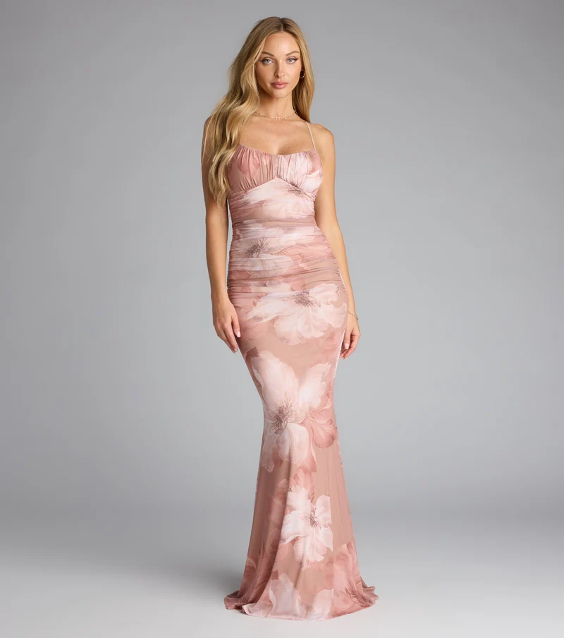 Felicity Floral Lace-Up Mermaid Formal Dress