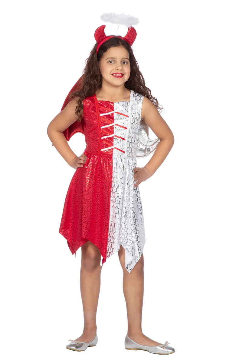 Kleid Engel/Dämon Kostüm mit Flügeln und Diadem für Mädchen