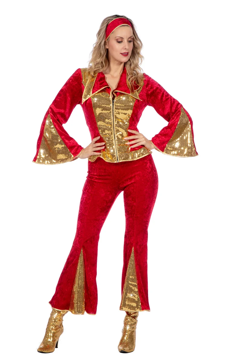 Glitzer-Disco-Anzug rot/gold für Damen