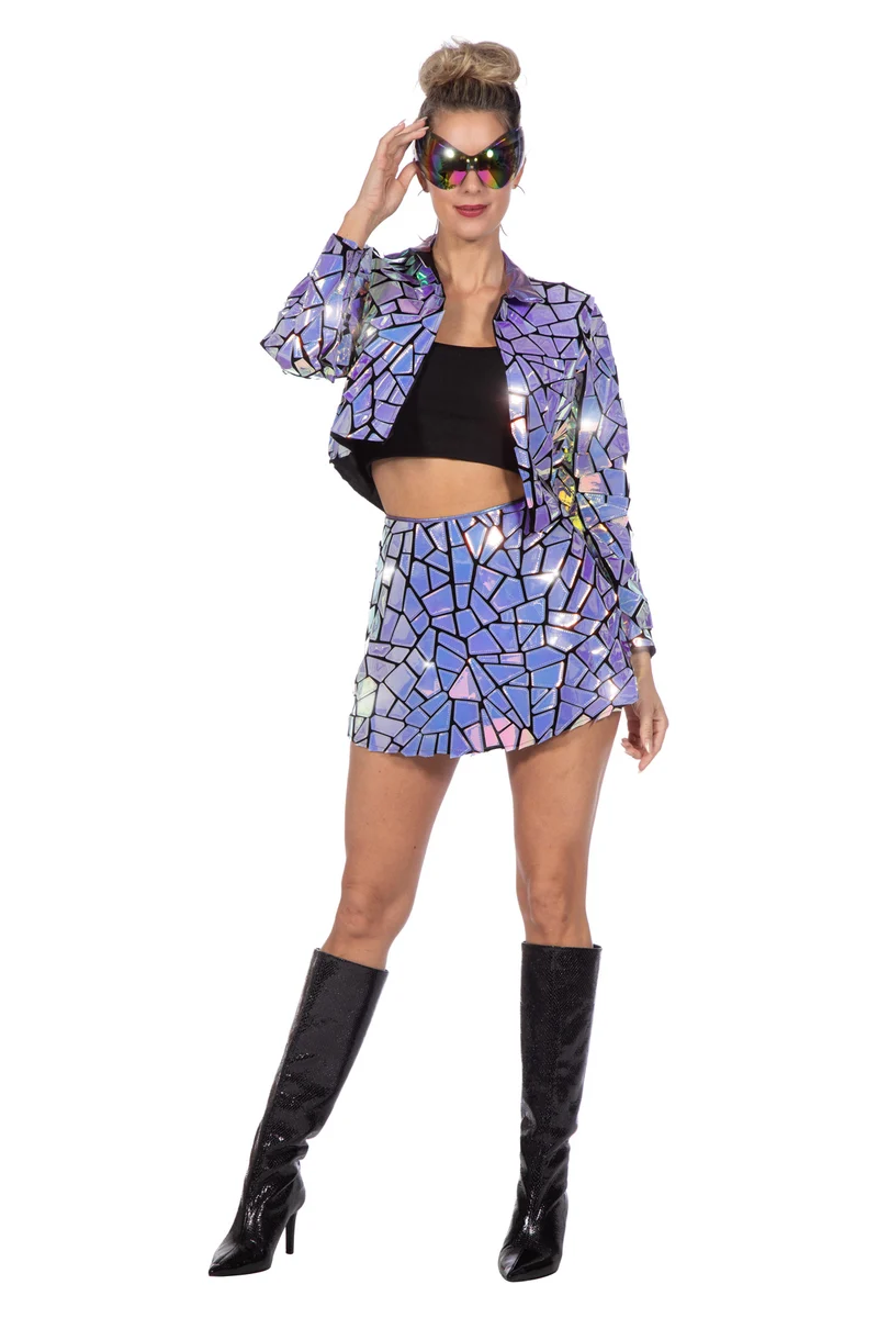 Jacke und Rock mit holografischen Spiegeln für Damen