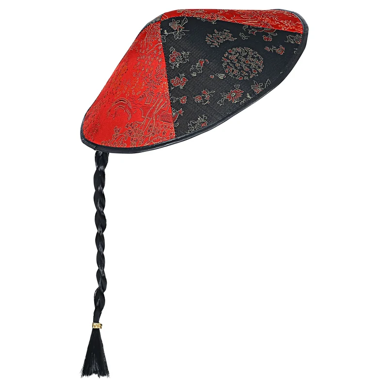 Schwarze Chinesische Haube mit Zopf