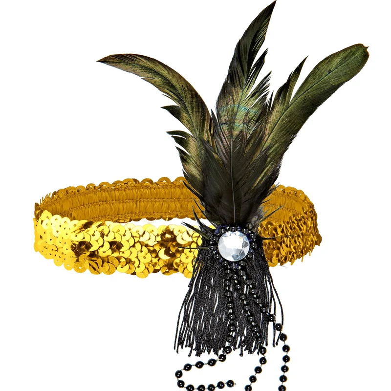 Goldenes Charleston Stirnband mit Federn